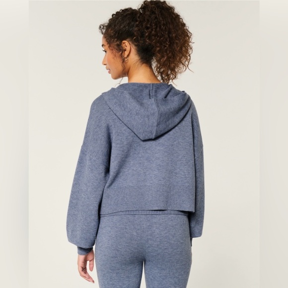 Hollister Gilly Hicks Sweater-Knit Zip-Up Hoodie Size M Light Navy Heather Cozy - Picture 2 of 8
